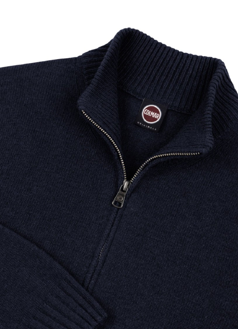 Colmar High-Collar Blue Pullover Full Zip Ribbed