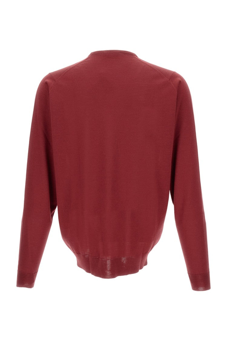 John Smedley V-Neck Long Sleeve Pullover Sweater In Burgundy
