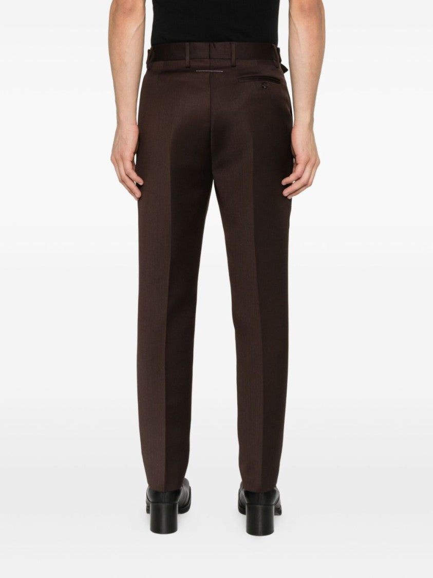 Mm6 By Maison Margiela Tailored Brown Trousers With Square Buckle