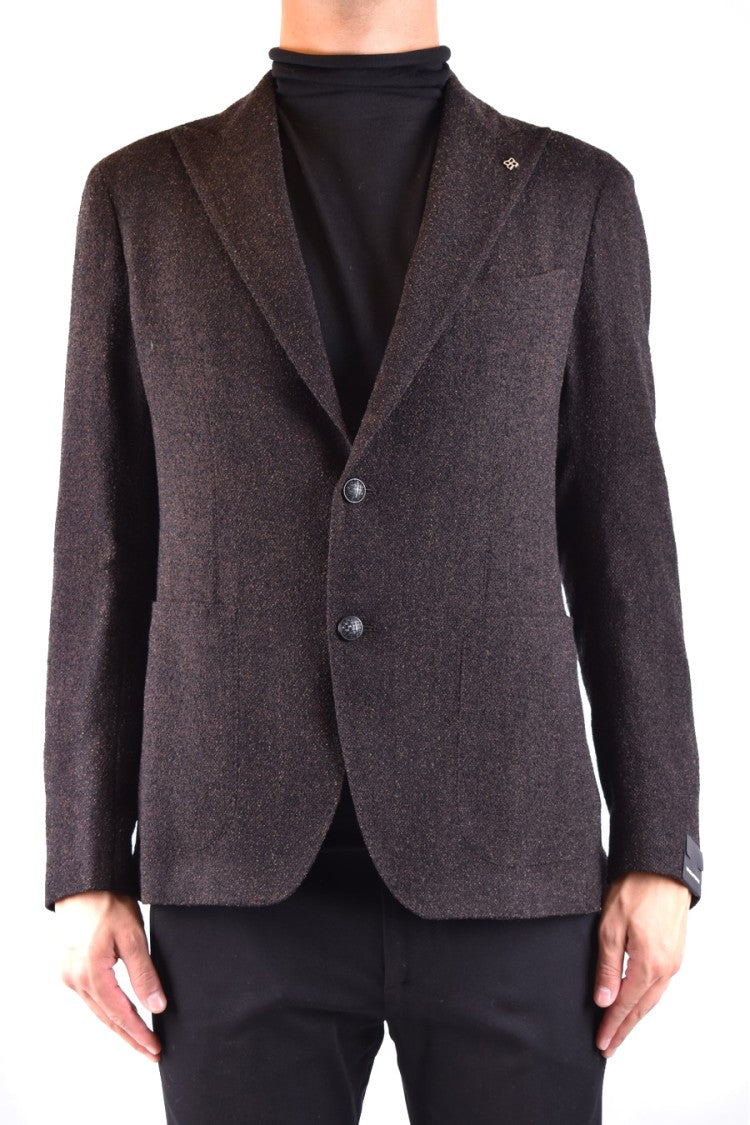 Tagliatore Tailored Brown Textured Blazer With Two-Button Closure