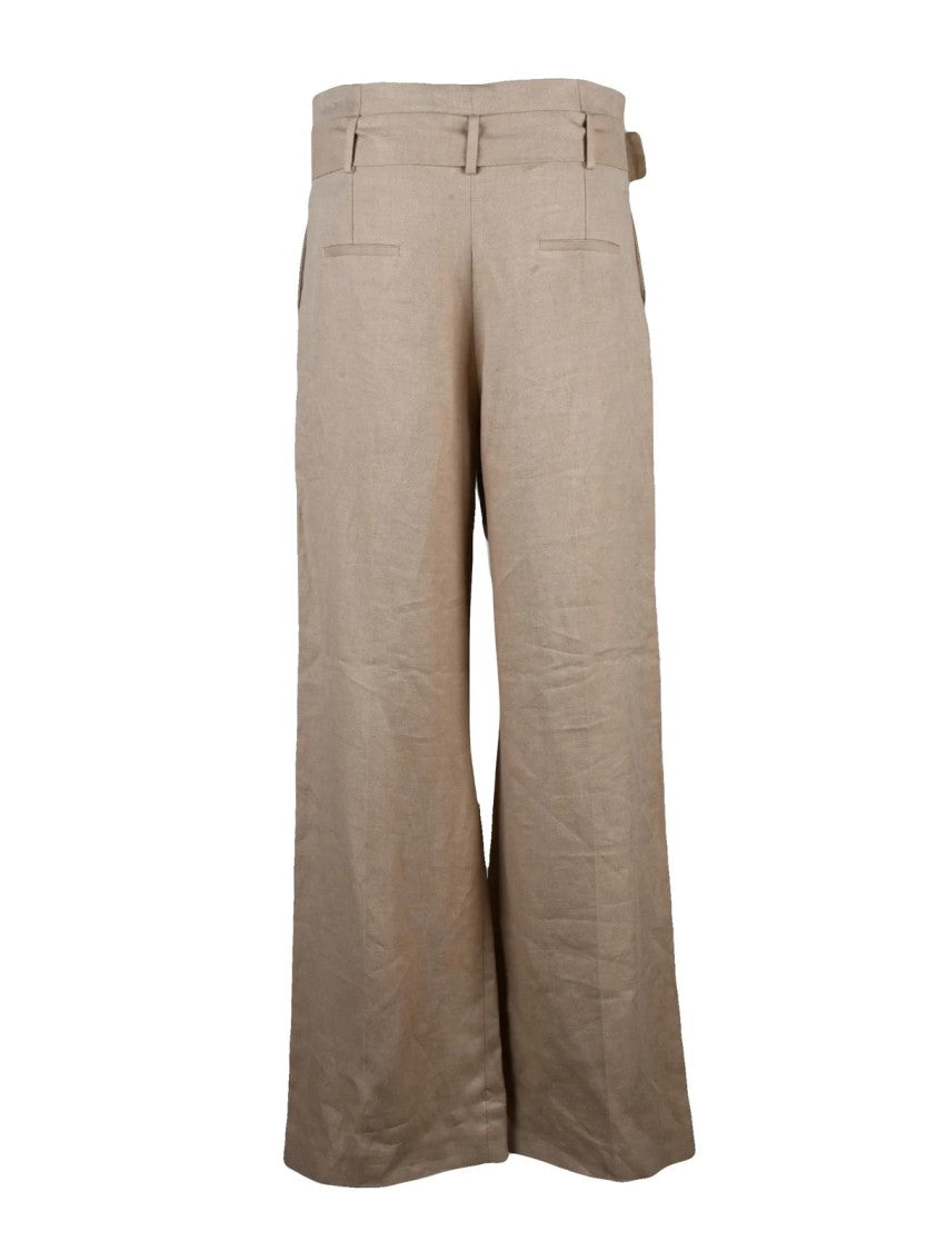 Eleventy Eleventy High Waist Linen Pants - Beige