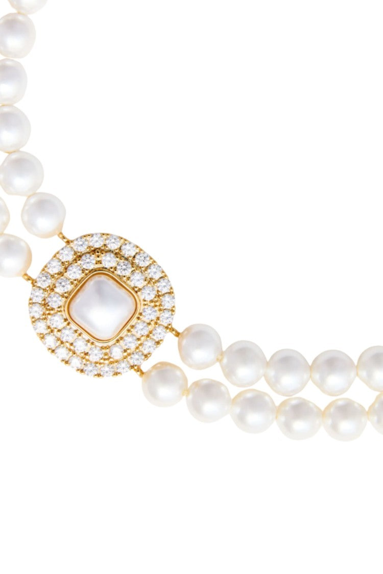Self-Portrait Gold White Gold Crystal Pearl Choker Pearl Brass Necklace