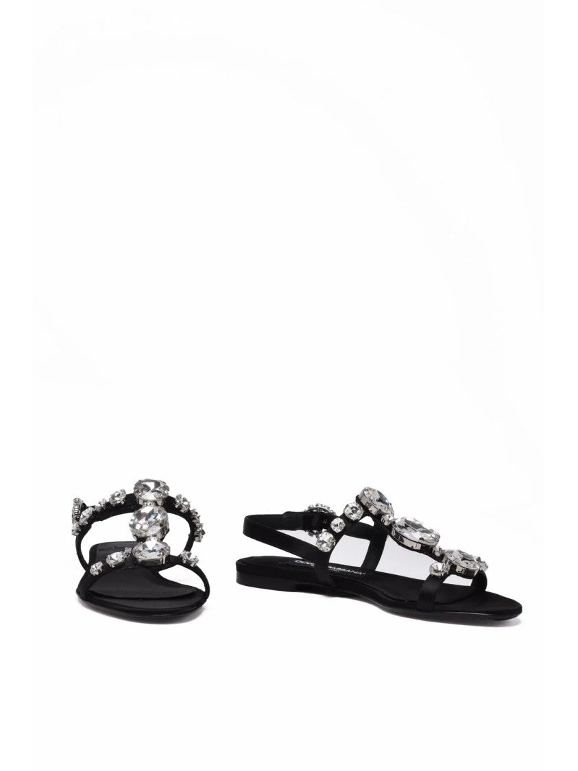 Dolce & Gabbana Black Satin Crystal Sandals