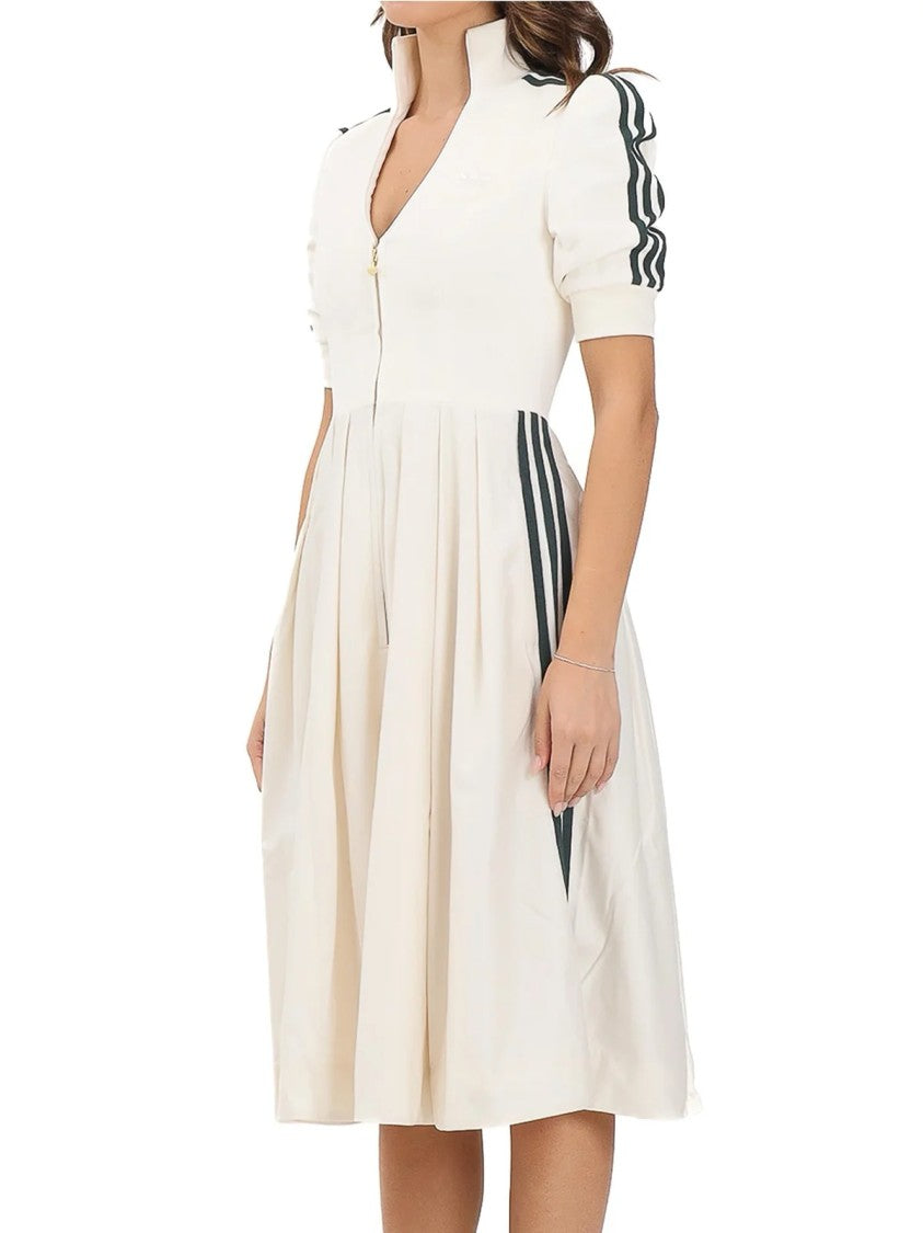 Adidas Velvet Midi Sheath Dress With Puff Sleeves And Versatile Bib