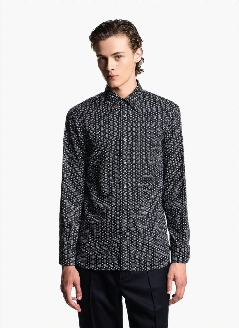 Emporio Armani Tailored Blue Shirt With All-Over Print