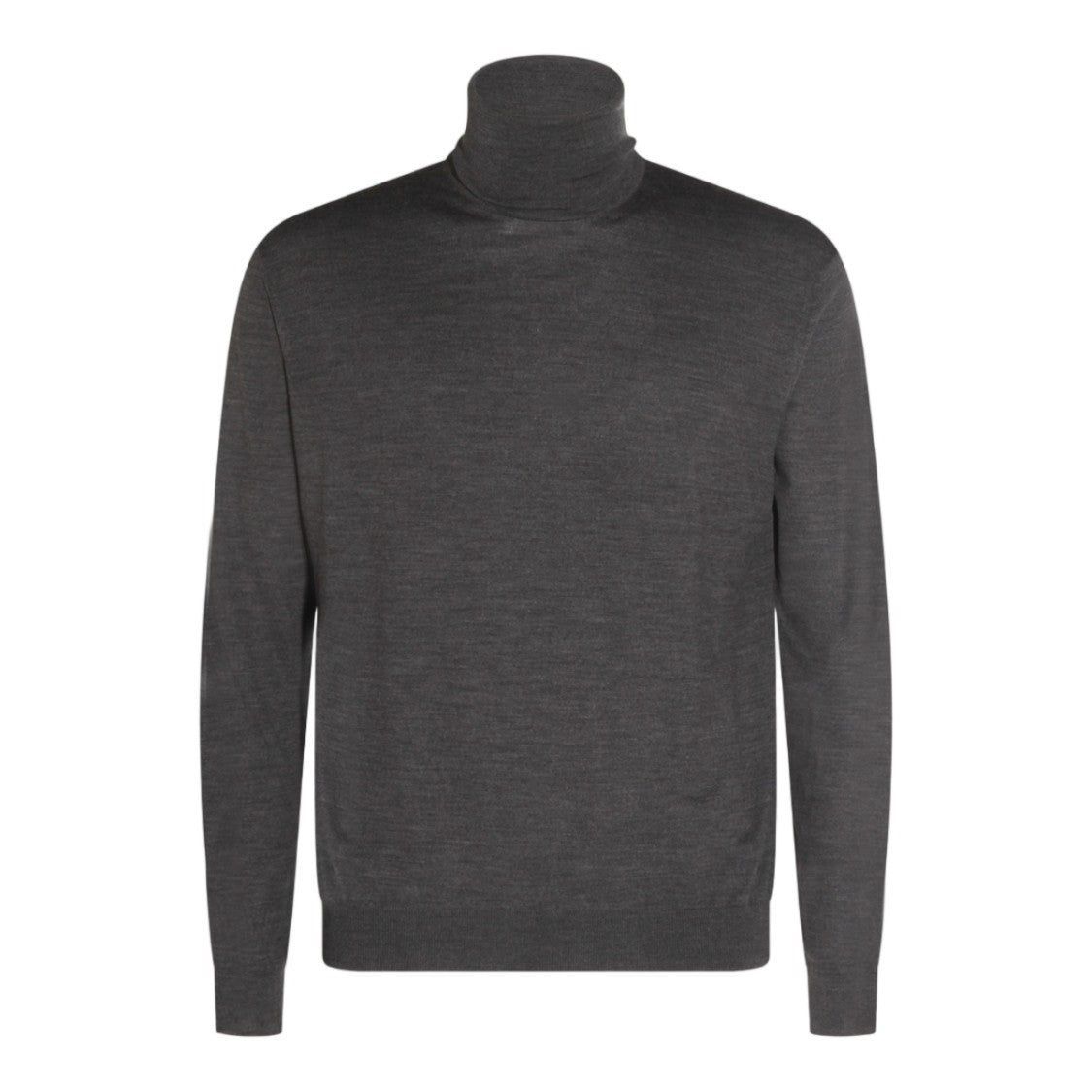 Malo Fitted Grey Turtleneck Sweater With Ribbed Cuffs And Hem