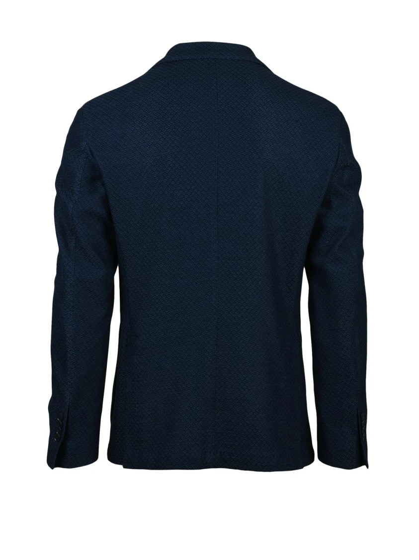 L.B.M. 1911 Fitted Night Blue Blazer With Textured Fabric And Tailored Silhouette