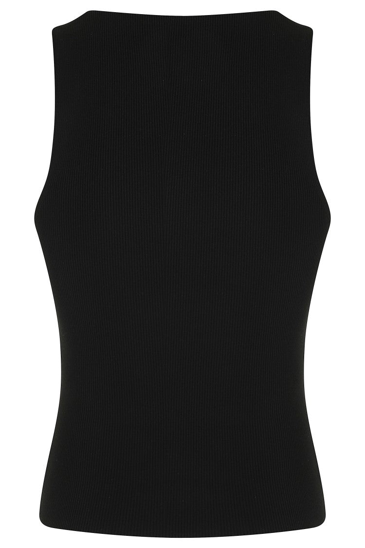 Alexander Wang Black Racer Tank Front Logo Ribbed Nylon Tank Top