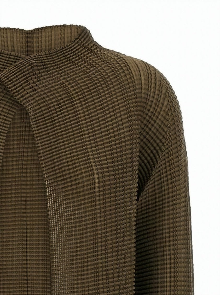 Issey Miyake Textured Pleated Blouse With Open Front Detail
