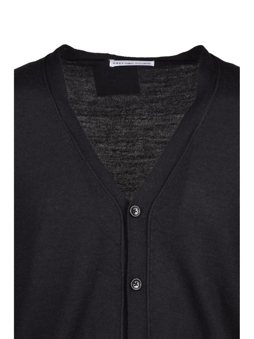Grey Daniele Alessandrini Charcoal Wool-Blend Cardigan