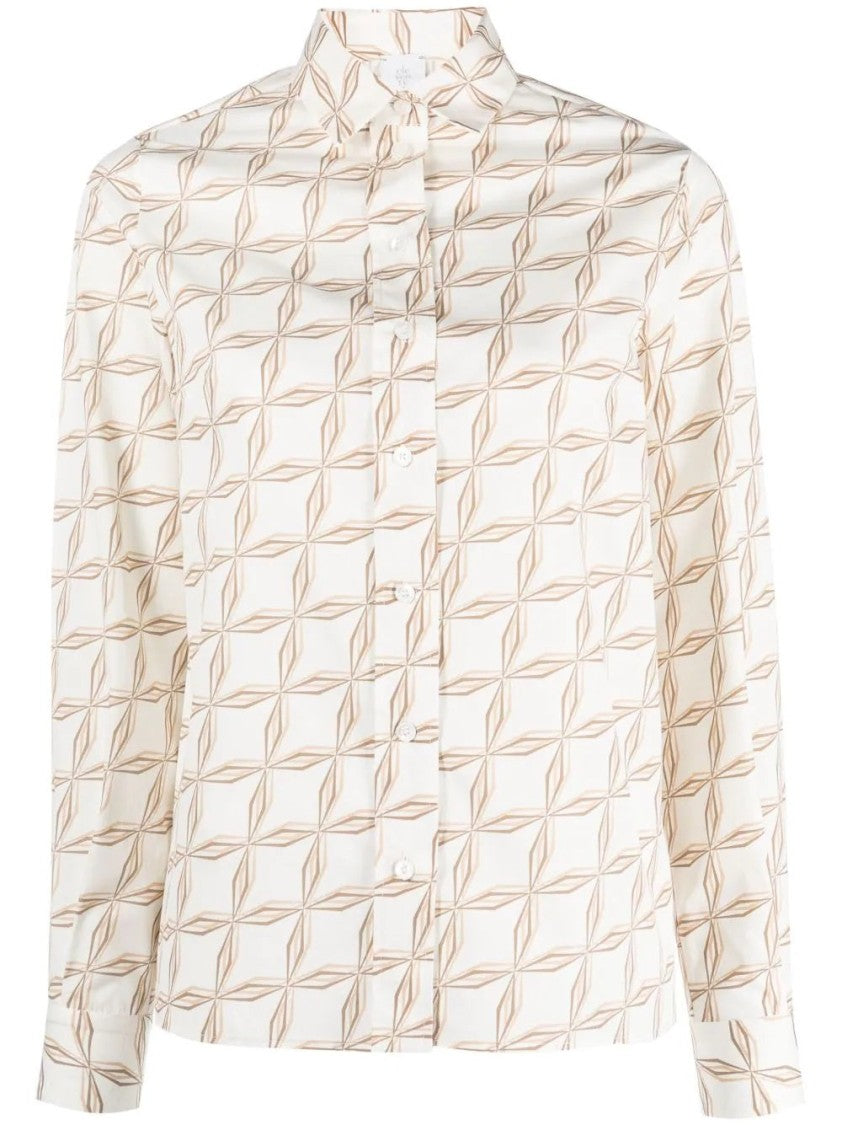 Eleventy Beige Classic Geometric Pattern Cotton Long-Sleeve Shirt