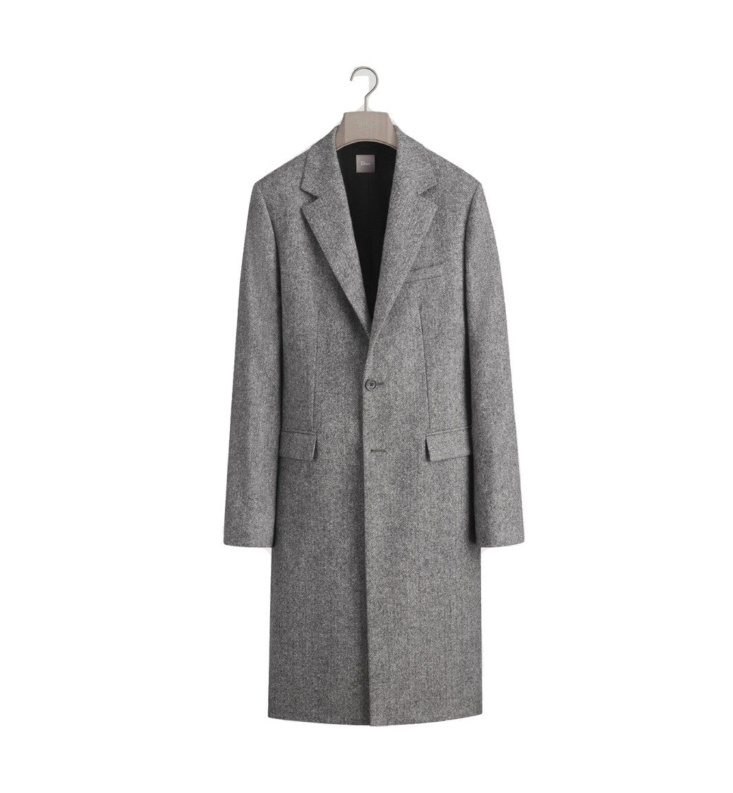 Christian Dior Woven Tailored Herringbone Pattern Coat