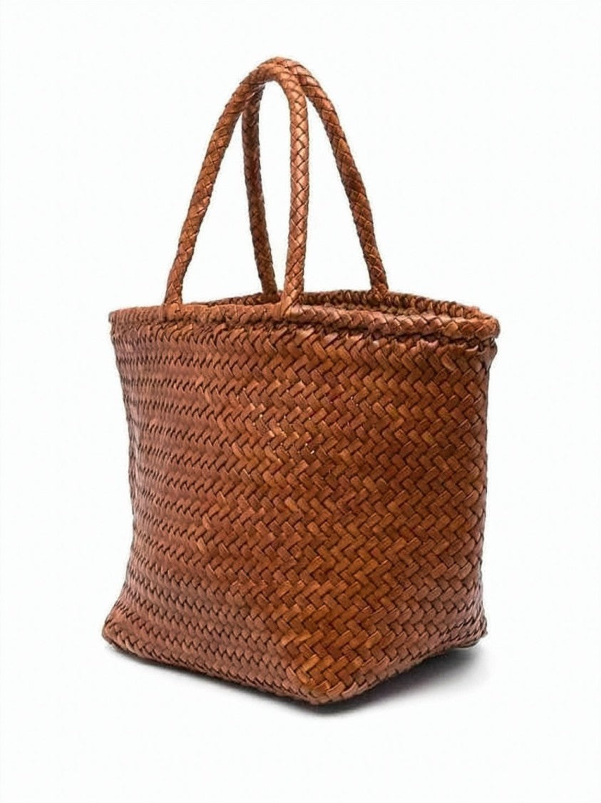 Dragon Diffusion Artisanal Woven Tote Bag In Rich Brown Calf Leather