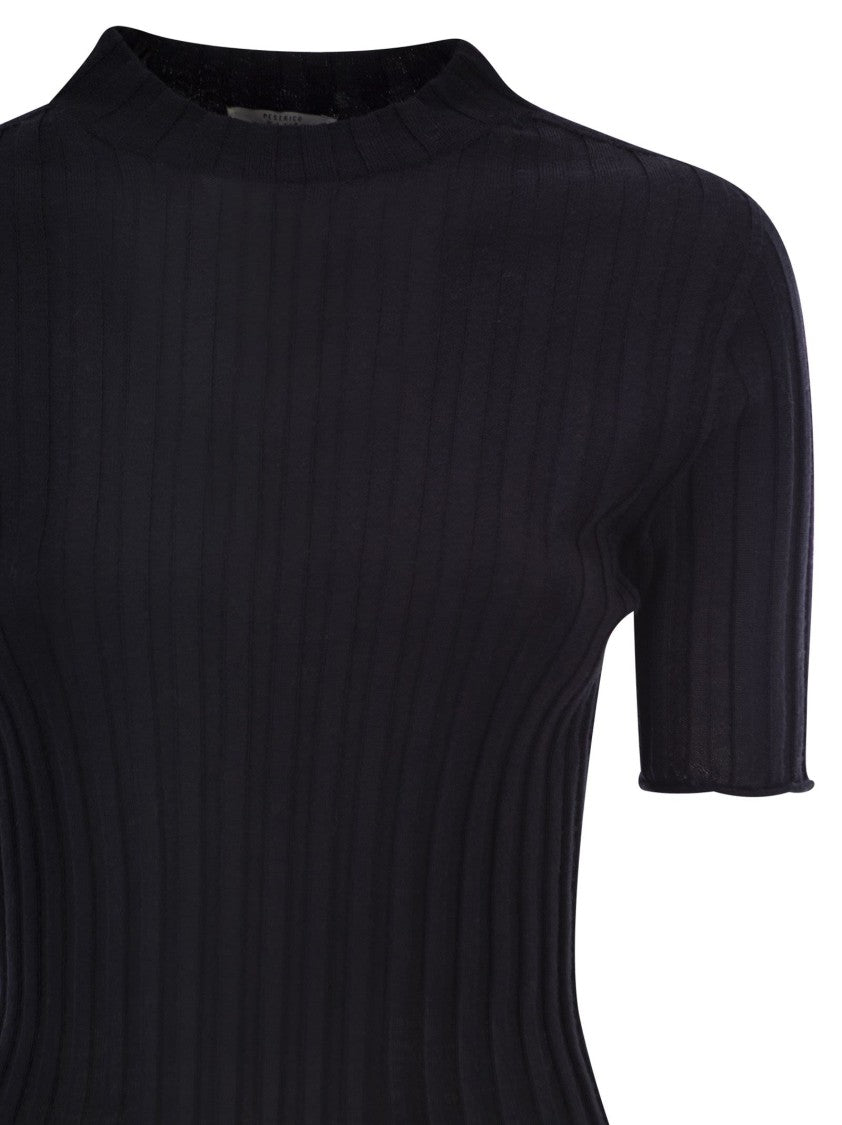 Peserico Easy Short-Sleeved Turtleneck Jumper In Ribbed Wool