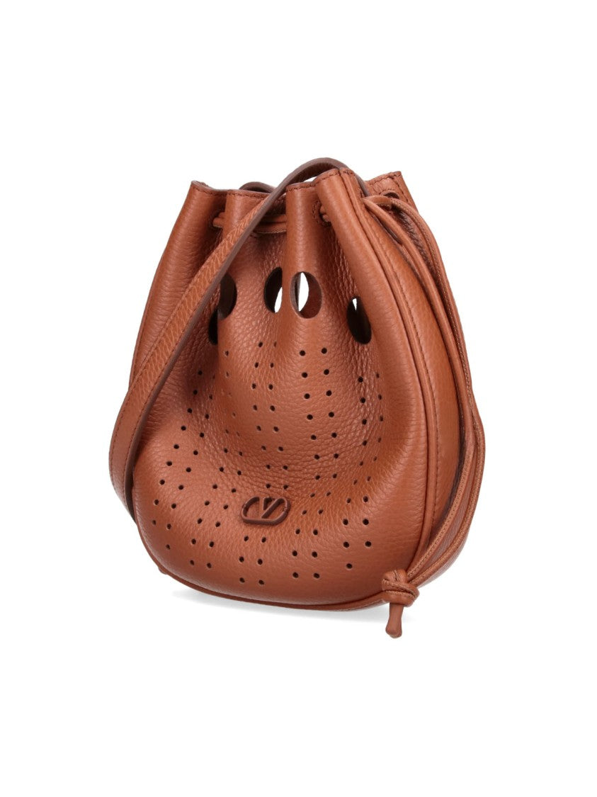 Valentino Garavani Brown Vlogo Signature Perforated Leather Pouch