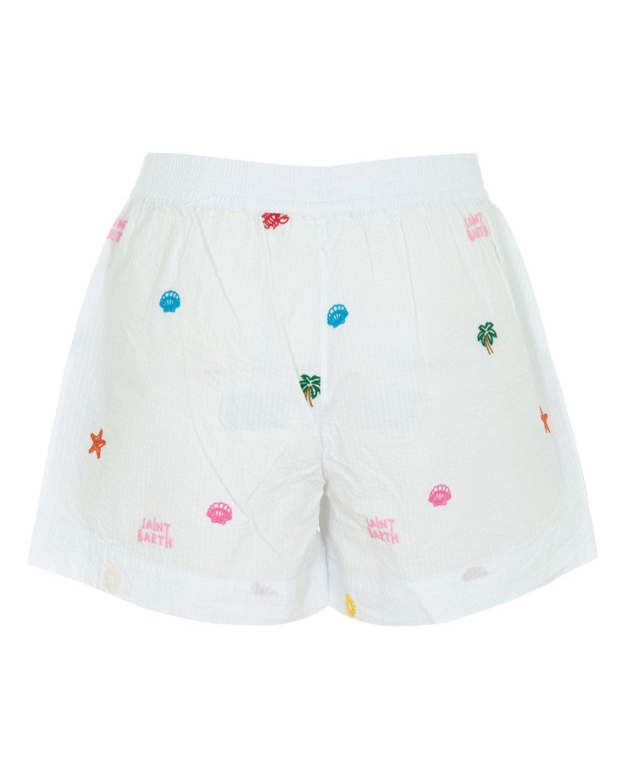 Mc2 Saint Barth White Embroidered Relaxed Fit Shorts