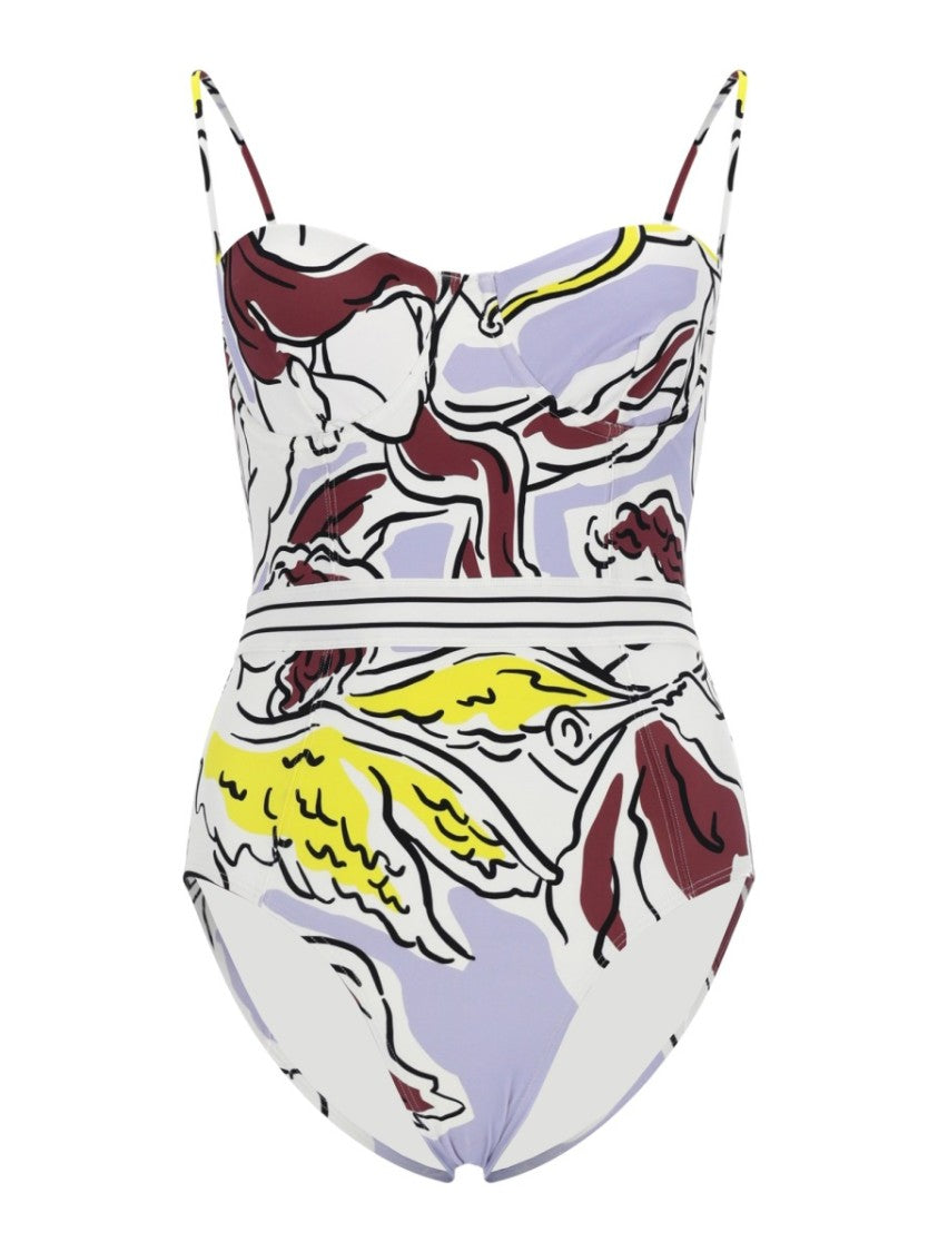 Tory Burch Lavender Abstract Print Sweetheart Swimsuit