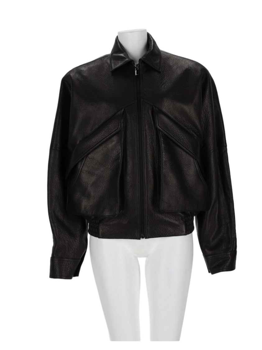Magda Butrym Black Textured Sheep Leather Jacket