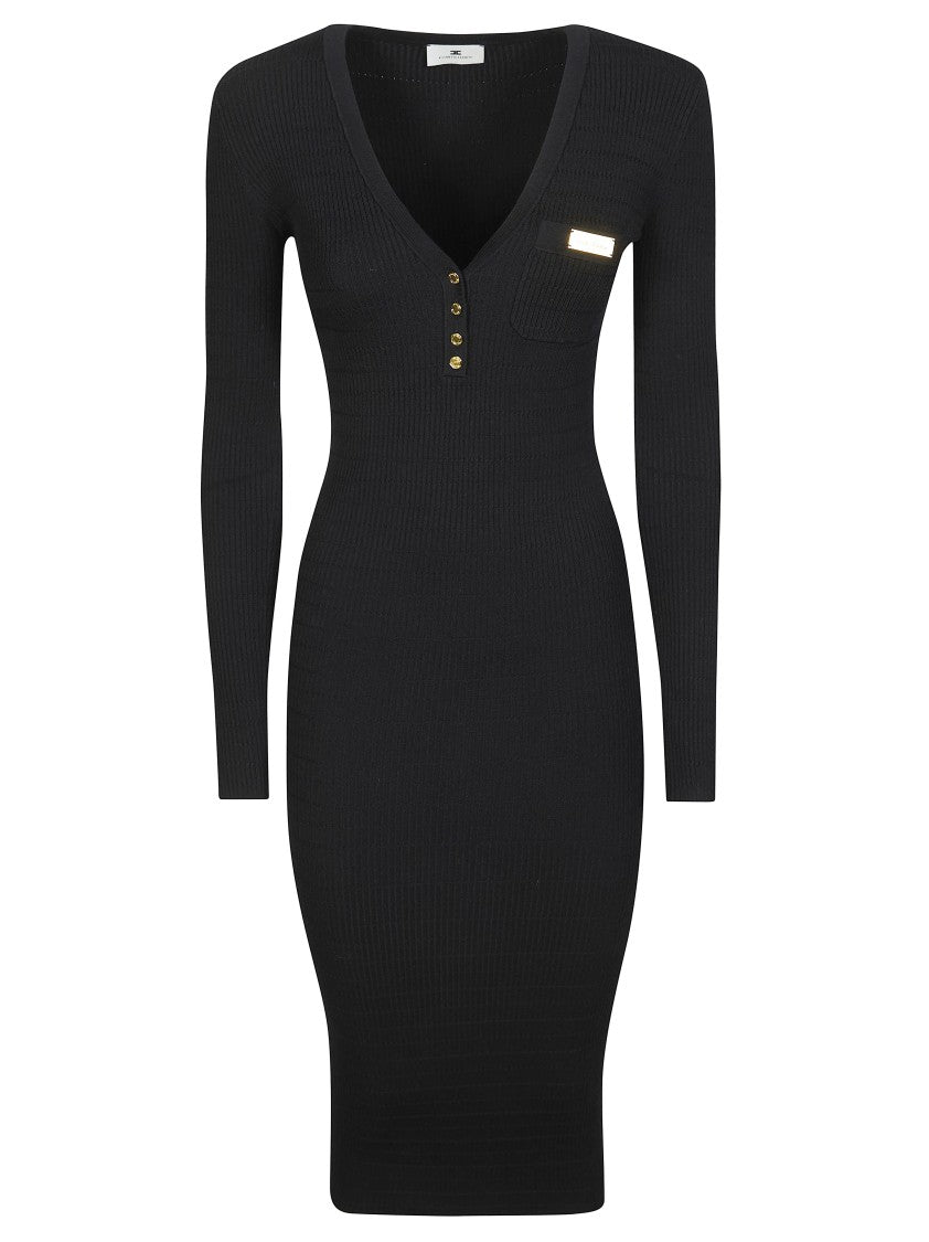 Elisabetta Franchi Knee-Length Fitted Knit Dress With V-Neck