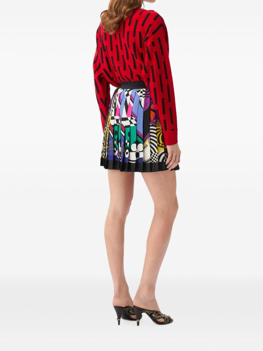 Versace Multicolored Geometric Pleated Silk Mini Skirt
