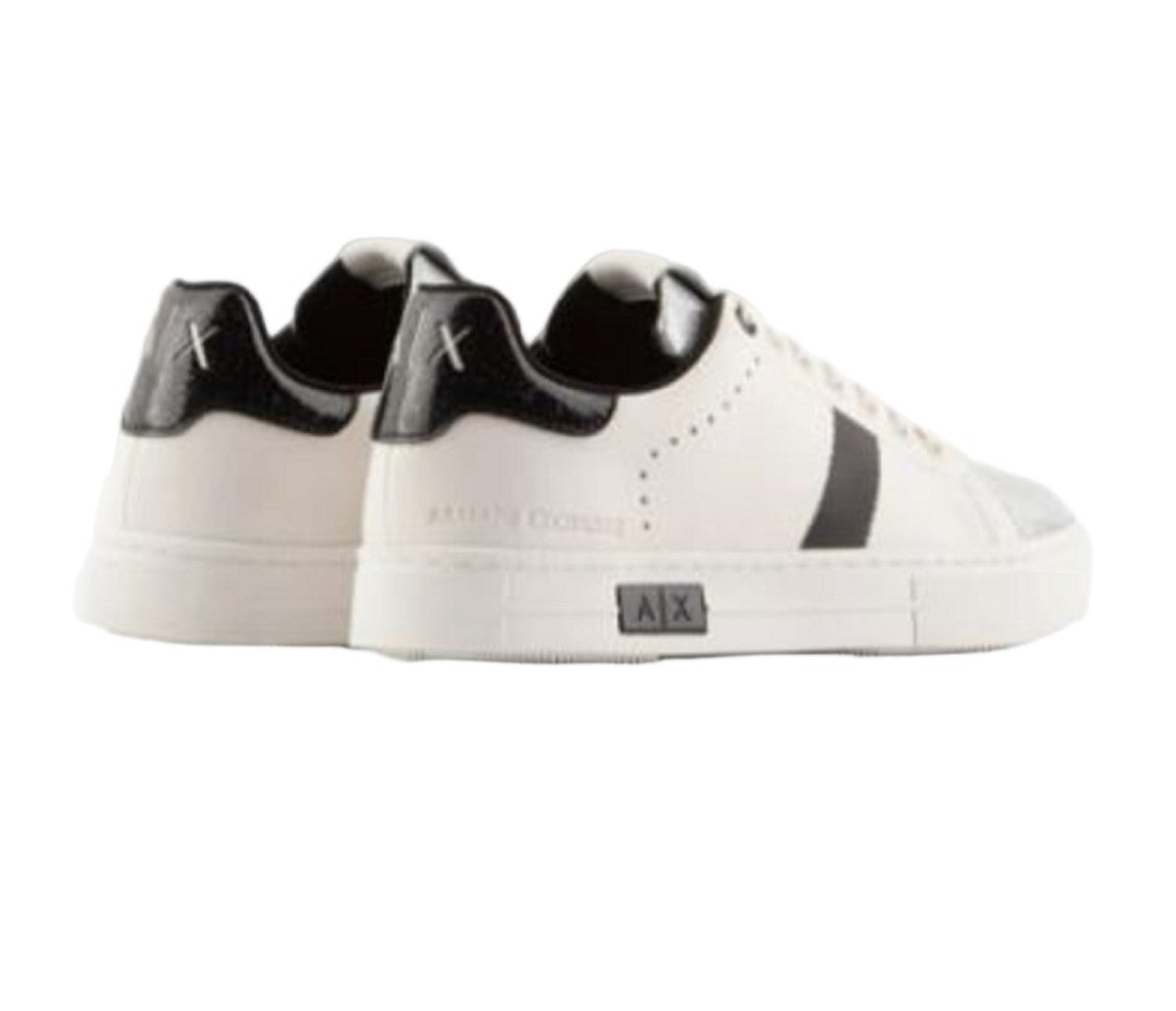 Armani Exchange White Cow Leather Metallic Laced Sneakers