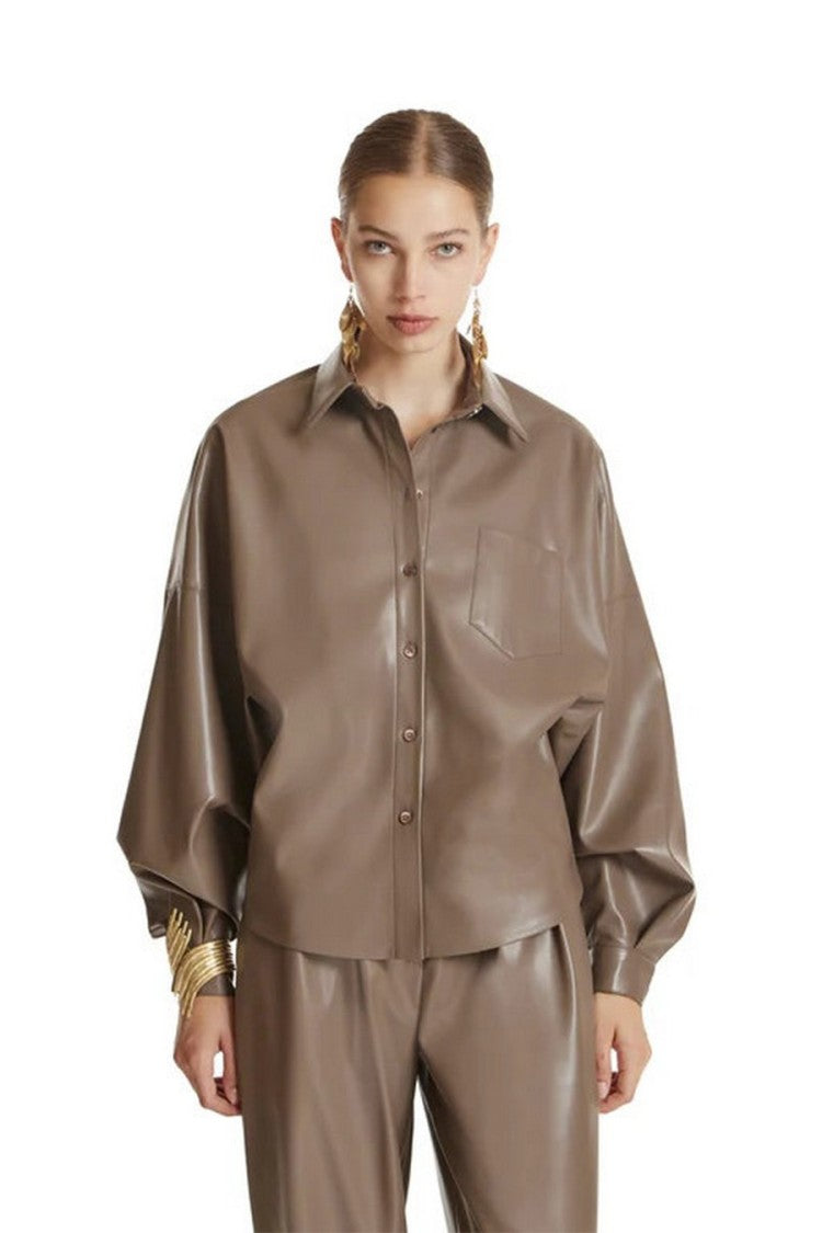 Simona Corsellini Brown Leather Point-Collar Shirt