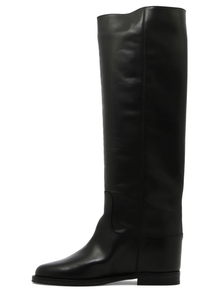 Via Roma 15 Black Ankle Boots With Gold Accent