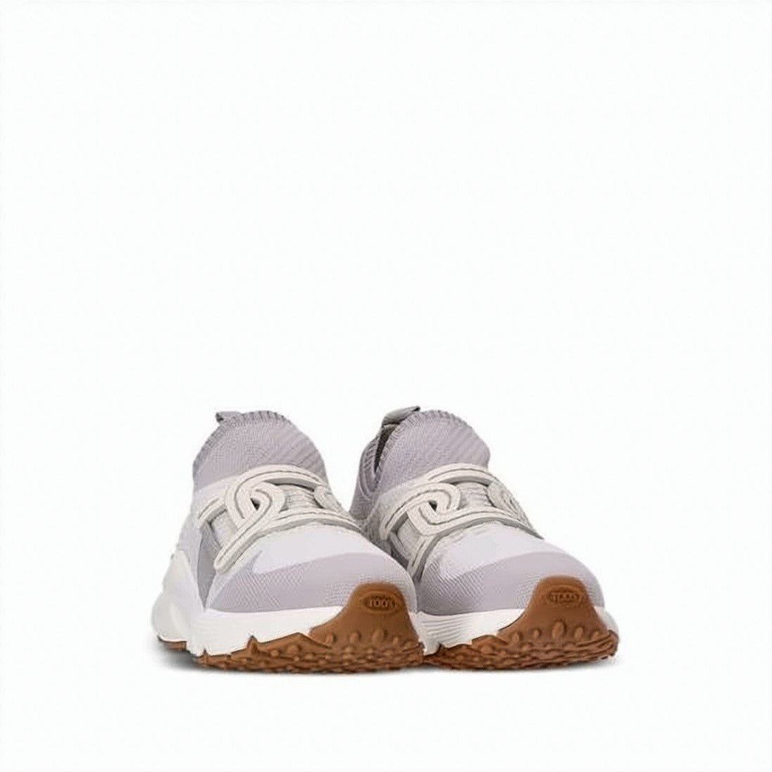 Tod's Knitted Grey Sneakers With Leather Accents