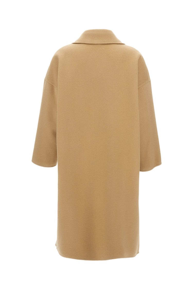 Aftercoat Long Wool Blend Coat With Dropped Shoulders And Double-Breasted Closure