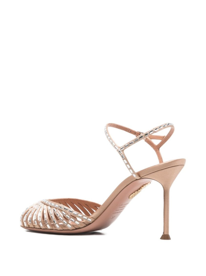 Aquazzura Pink Embellished Stiletto Ankle Strap Sandals