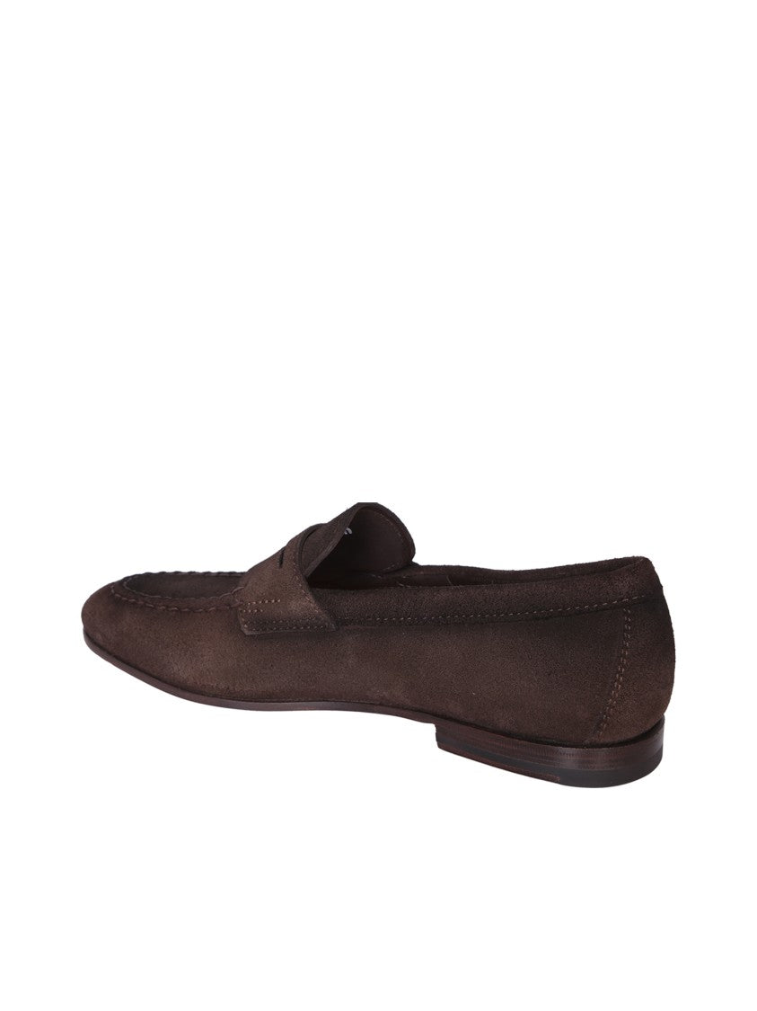 Santoni Brown Suede Leather Loafers