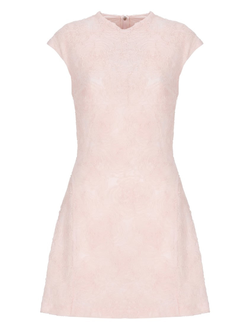 Rotate Floral-Patterned Mini Dress With Round Neckline And Rear Zip Closure