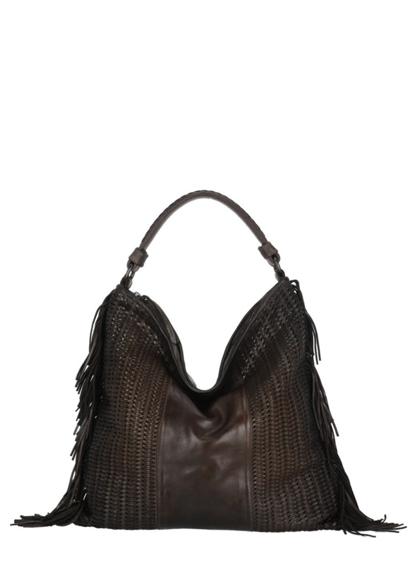 Reptile's House Brown Reptile's House Shopping Tote With Braided Pattern And Fringes