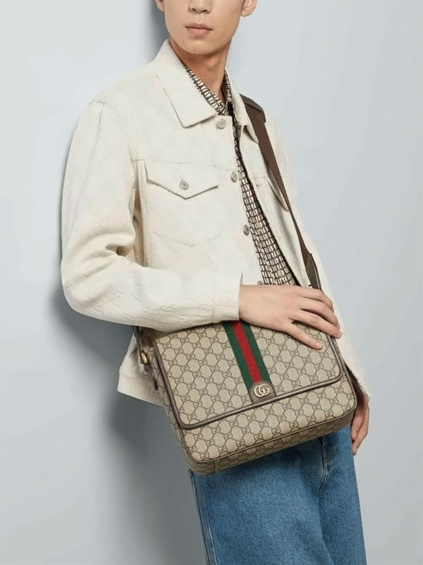 Gucci Medium Messenger Bag With Monogram And Iconic Stripe