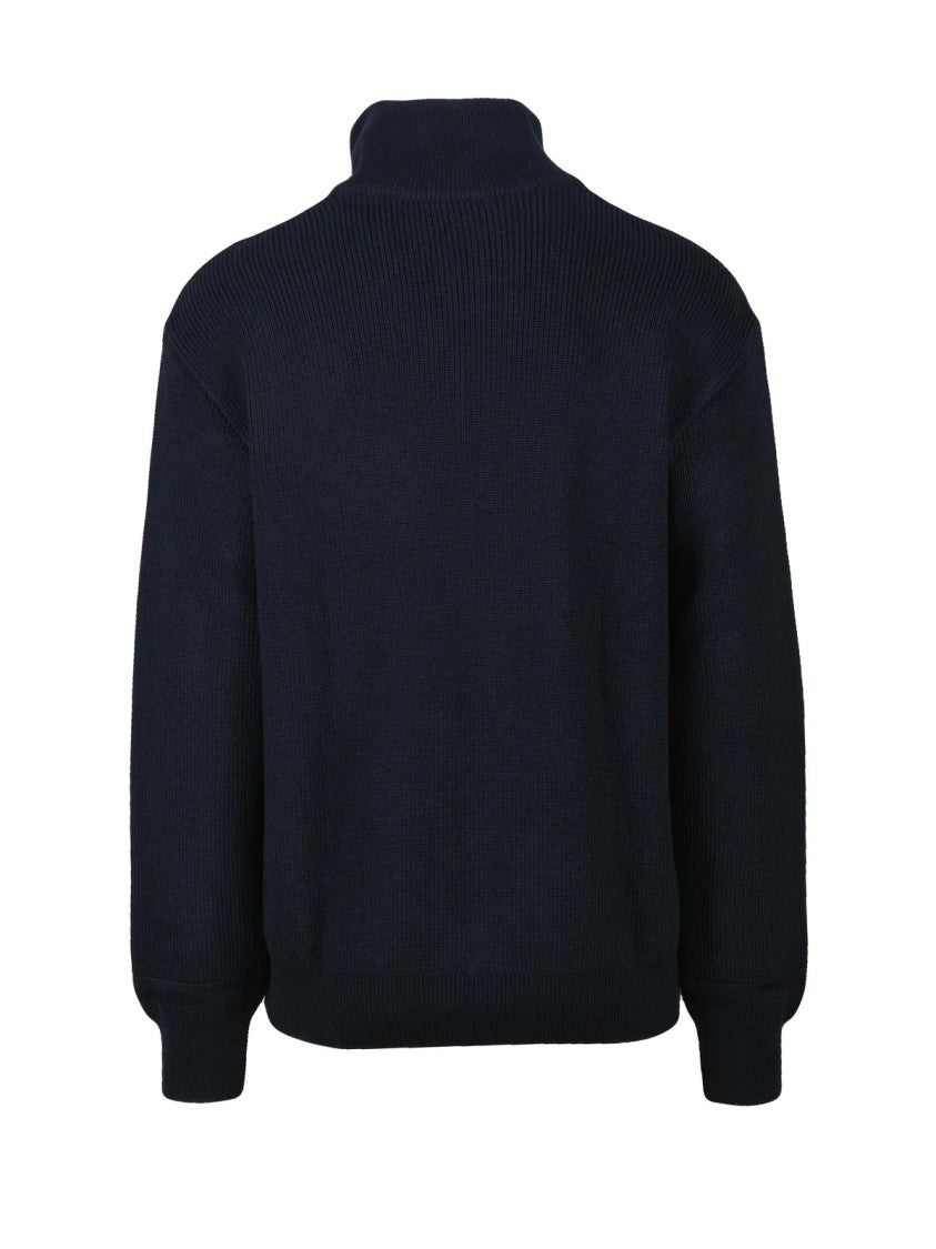 Paul & Shark Zip Turtleneck Sweater With Ribbed Texture And Silver Ring Pull