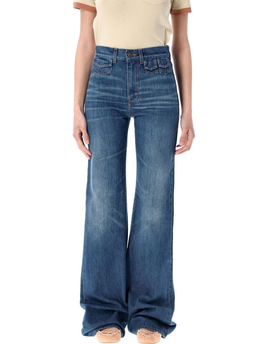 Chloé Fitted High-Rise Flare Jeans With Classic Blue Wash