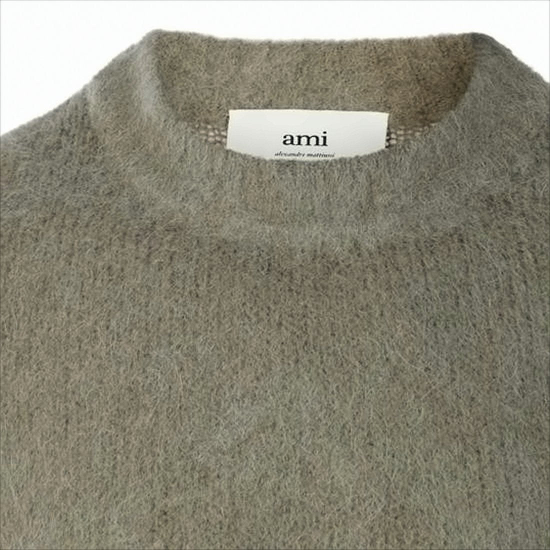 Ami Soft Fuzzy Knit Sweater With Classic Crew Neckline