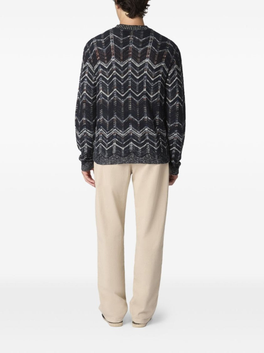 Missoni Navy Blue Chevron Pattern Cardigan