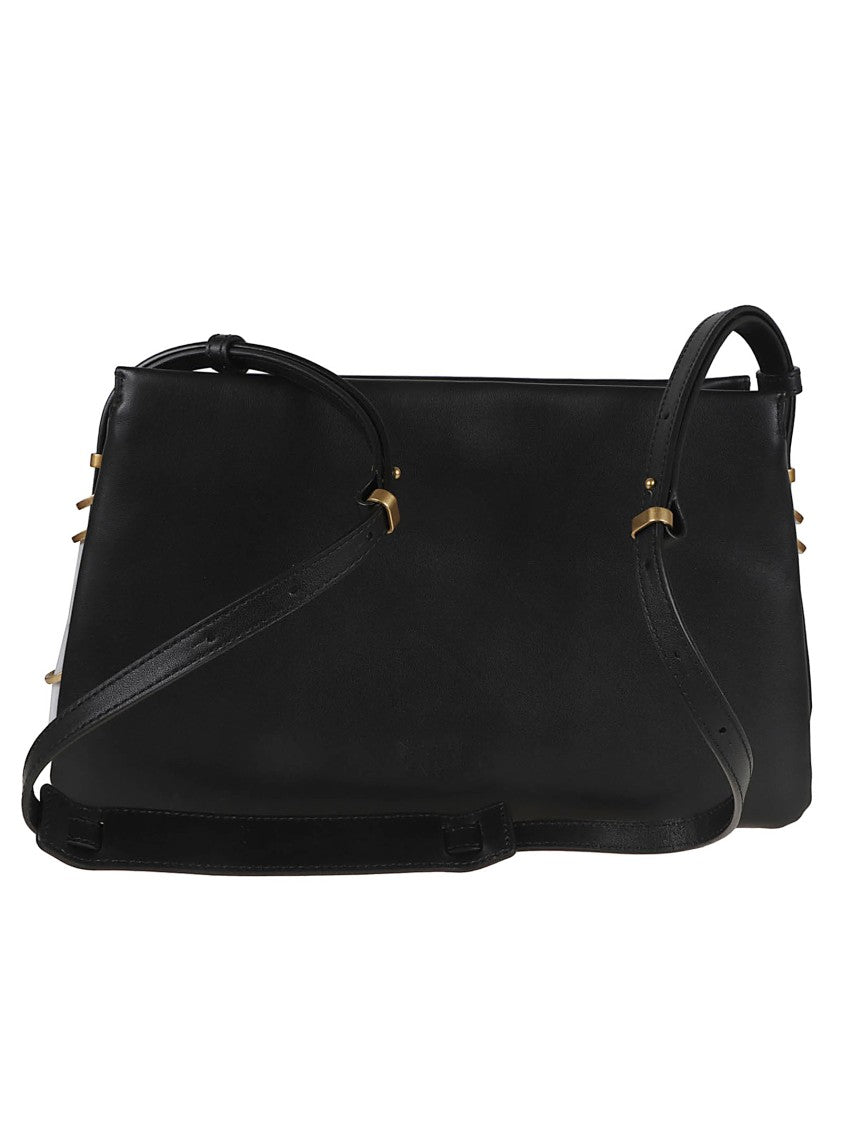 Pinko Rectangular Black Leather Shoulder Bag