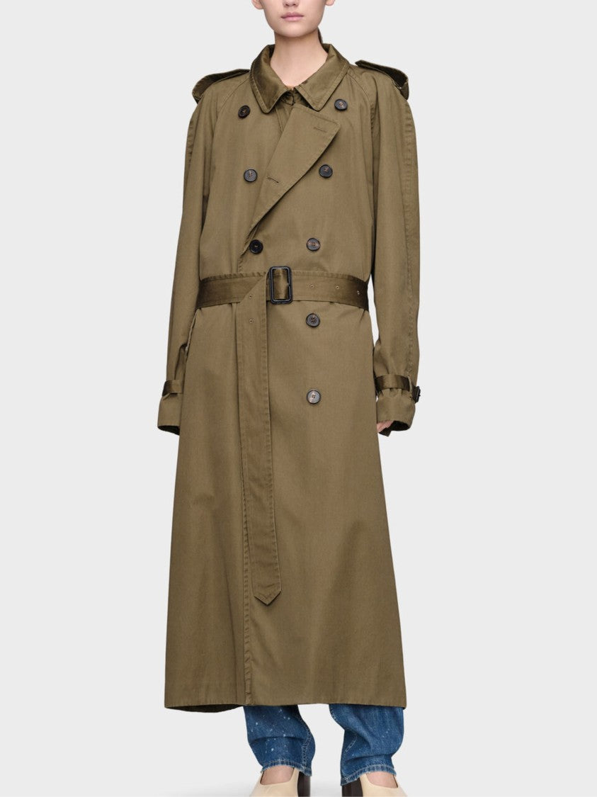 Maison Margiela Green Double-Breasted Belted Cotton Trench Coat