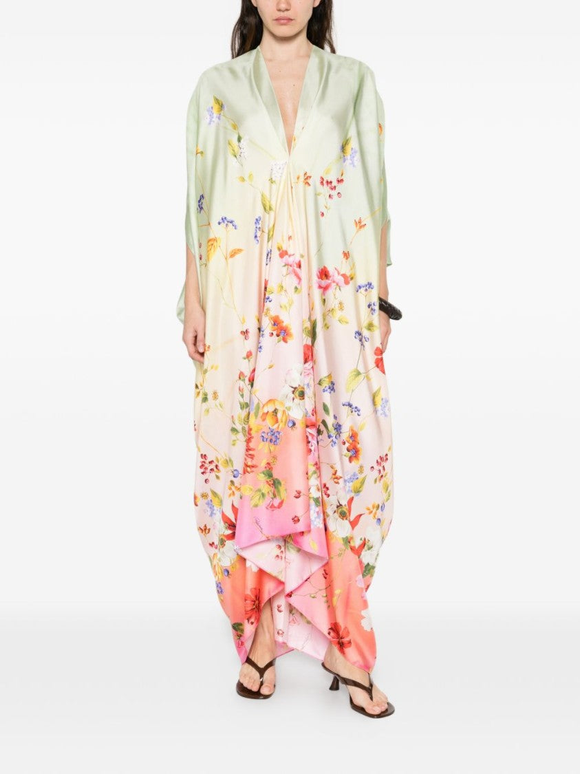 Roberto Cavalli Maxi Dress With V-Neckline And Gradient Floral Print