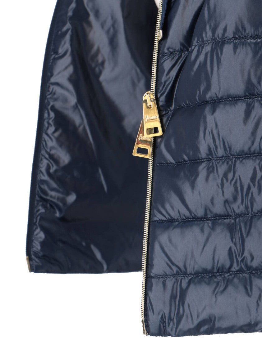 Herno Navy Padded Knit And Nylon Jacket