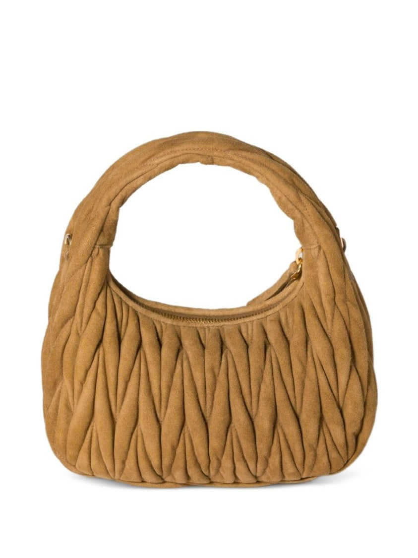 Miu Miu Matelassé Caramel Hobo Bag With Gold-Tone Hardware