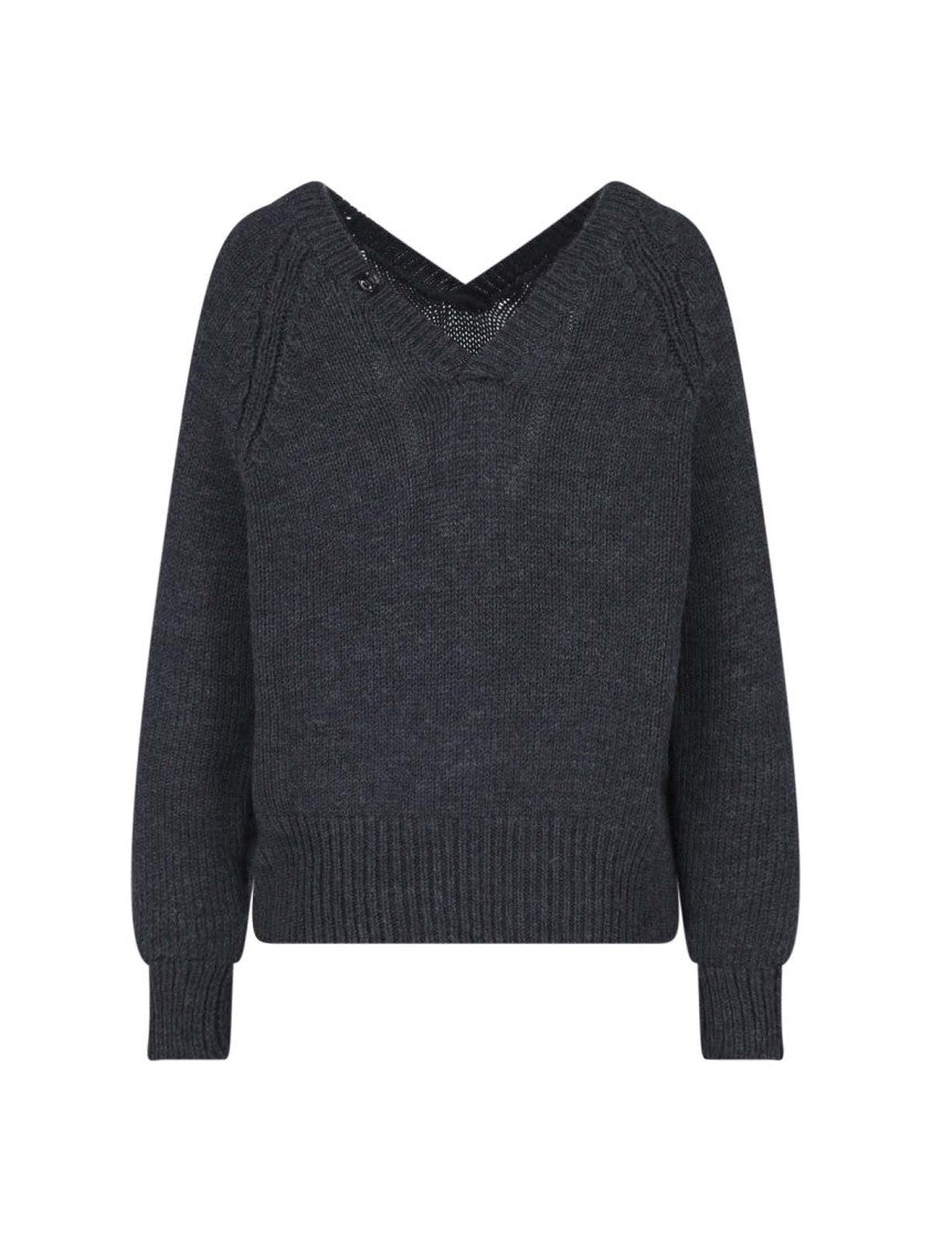 Our Legacy Grey Country Henley Deep V-Neck Merino Wool Sweater