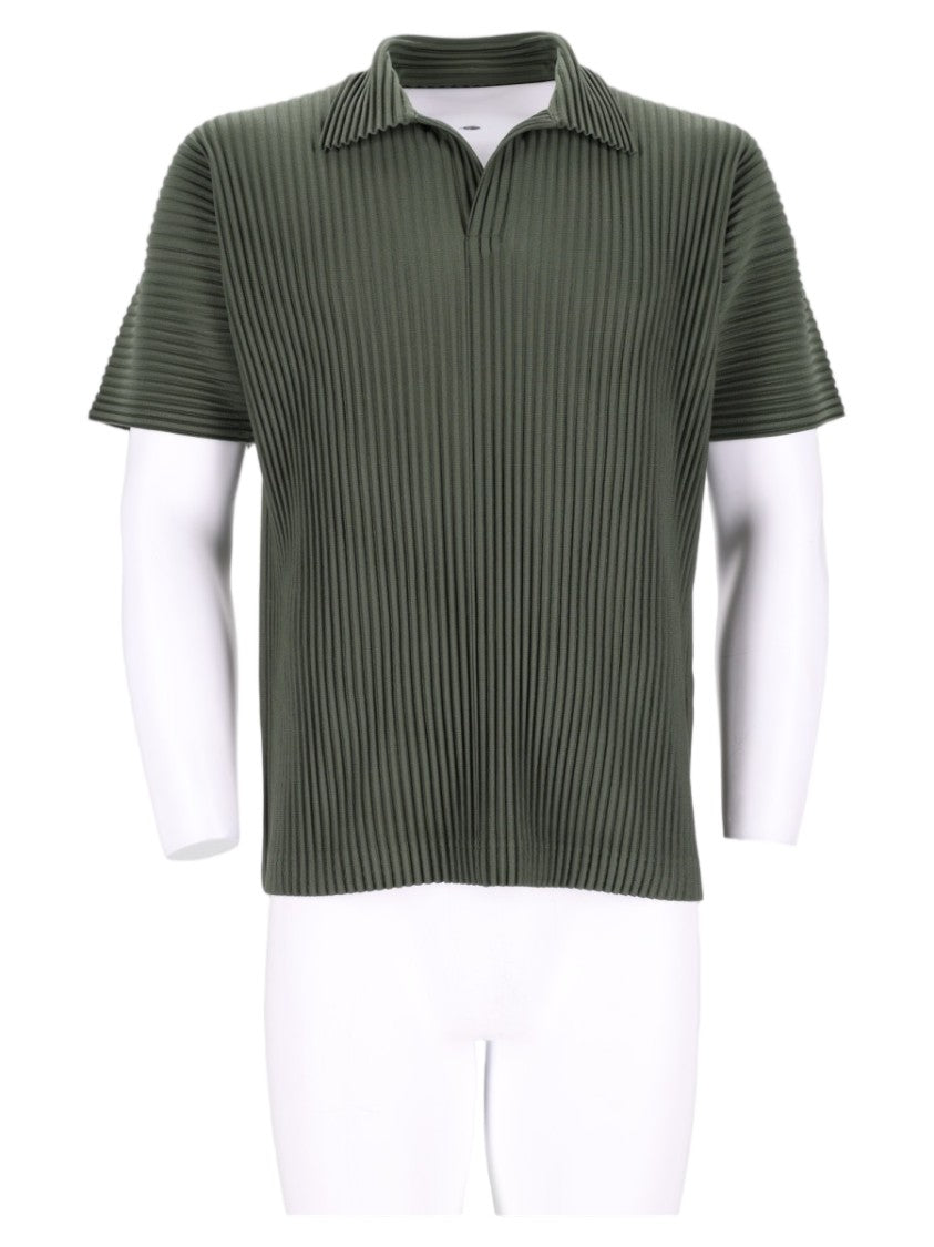 Homme Plissé Issey Miyake Pleated Boxy Green Polyester Polo Shirt