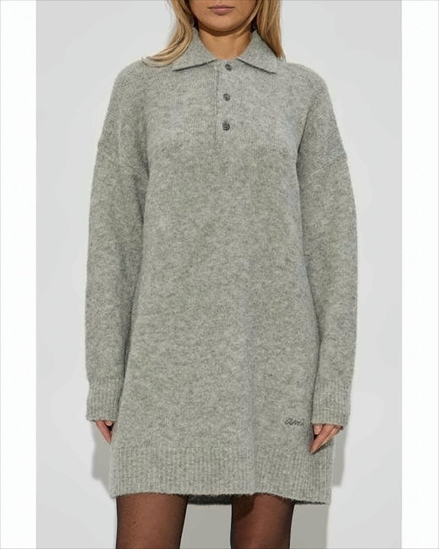 Ami Paris Fuzzy Polo Collar Sweater With Button Placket