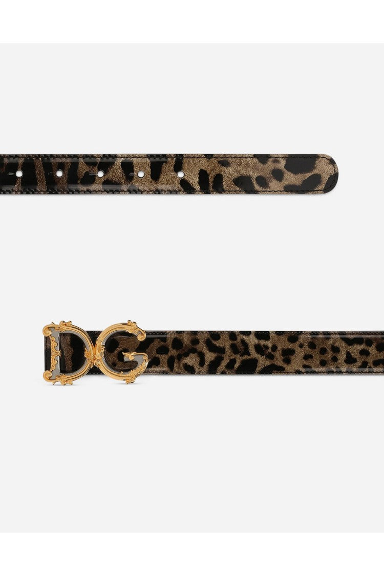 Dolce & Gabbana Multicolor Dg Logo Buckle Leopard Print Leather Belt