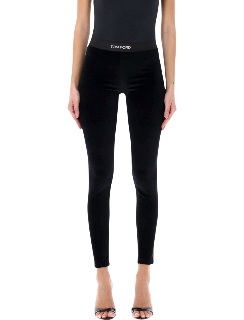Tom Ford Velour Stretch Jacquard Logo Leggings