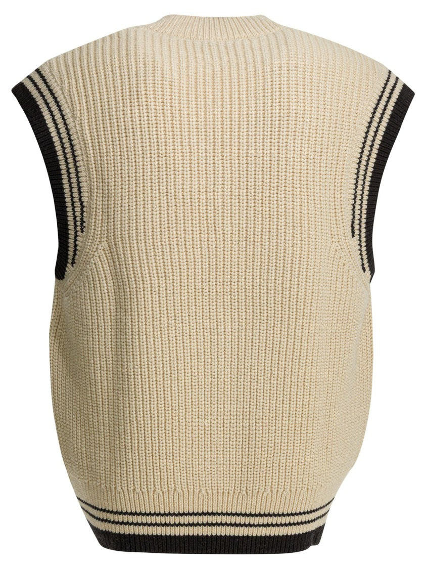 Ami Paris Sleeveless Chunky Ribbed Knitwear With V-Neckline