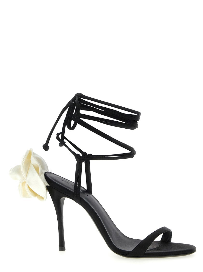 Magda Butrym Satin Sandals With 3D Floral Accents